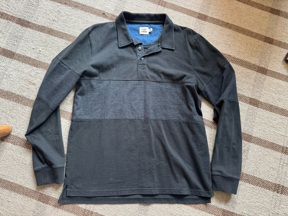 Huckberry Flint And Tinder Men’s Medium Long Sleeve Rugby Polo Gray Cotton